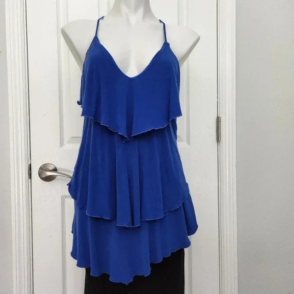 Moon Katz Royal Blue Layered Open Back Top - Picture 1 of 13